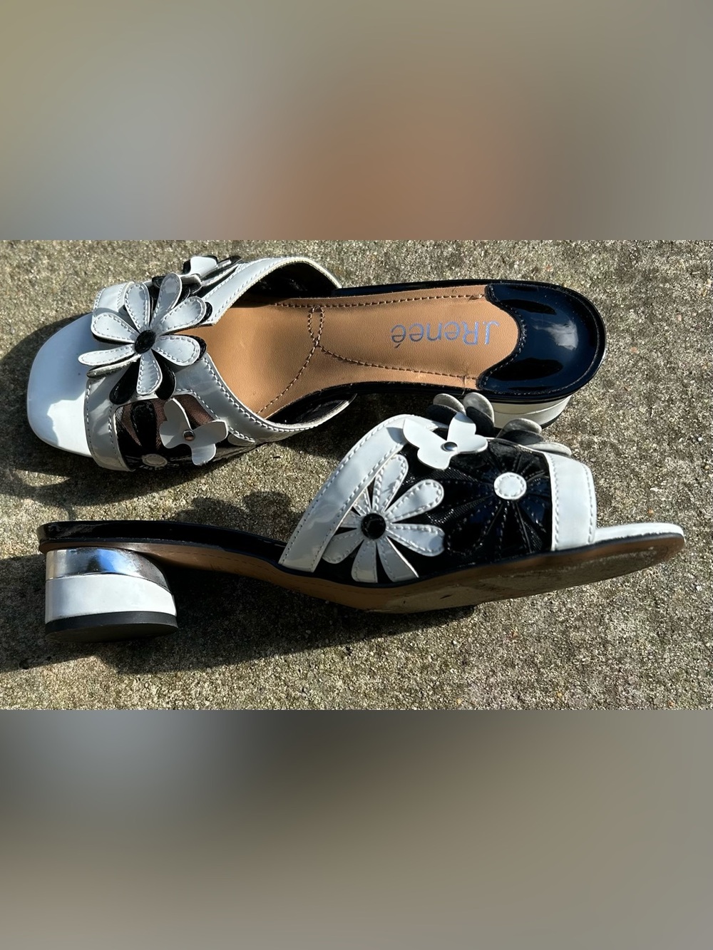 J.Renee Black & White Floral Slide Mules